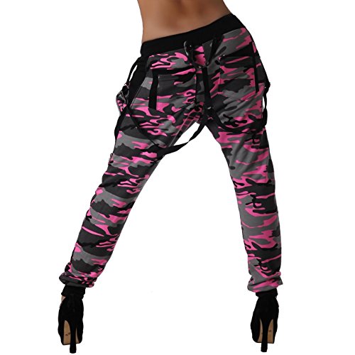 Crazy Age CA 1119 Cam - Pantalones de camuflaje con tirantes para hacer deporte rosa L