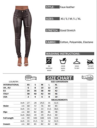 Crazy Lover Mujer Sexy Leggins Cuero con Bolsillo Skinny Elástico Pantaló