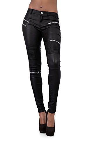 Crazy Lover Mujer Sexy Leggins Cuero con Bolsillo Skinny Elástico Pantaló