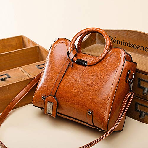 CRCOG Bolso de Las Mujeres Europeas y Americanas Nueva Bolsa de Piel de Aceite Anillo Retro señoras Grandes del Bolso del Mensajero del Hombro CRCOG (Color : Black, Size : 26X24X12CM)