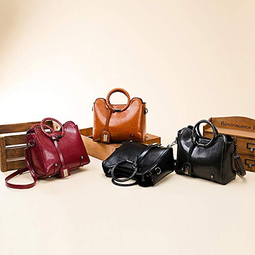 CRCOG Bolso de Las Mujeres Europeas y Americanas Nueva Bolsa de Piel de Aceite Anillo Retro señoras Grandes del Bolso del Mensajero del Hombro CRCOG (Color : Black, Size : 26X24X12CM)