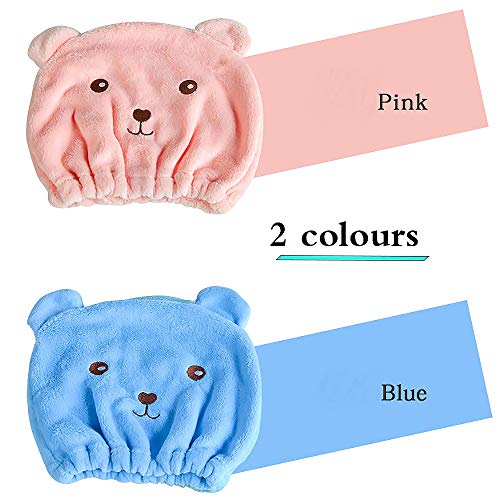 Creativee Toalla de microfibra absorbente de agua para el cabello, linda gorra turbante de cabello seco, gorro de baño de secado rápido para mujeres, adultos o niños niñas (paquete de 2)
