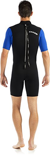 Cressi Med X Man Wetsuit 2.5 mm Traje Monoshort sin Capucha en Neopreno Biforrado, Hombre, Negro/Azul/Plata, XXL/6