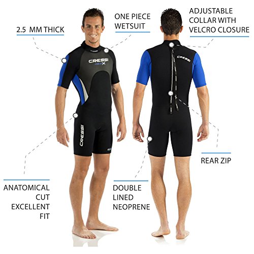 Cressi Med X Man Wetsuit 2.5 mm Traje Monoshort sin Capucha en Neopreno Biforrado, Hombre, Negro/Azul/Plata, XXL/6