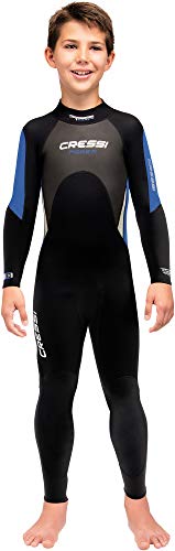 Cressi Morea Jr Monopiece Wetsuit 3mm Traje de Buceo Neopreno, Unisex-Youth, Negro/Azul/Gris, XL (13/14 años)