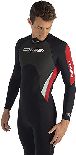 Cressi Morea Man Monopiece Wetsuit 3mm Traje de Buceo Neopreno para los Hombres, Negro/Rojo/Plata, S/2