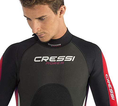 Cressi Morea Man Monopiece Wetsuit 3mm Traje de Buceo Neopreno para los Hombres, Negro/Rojo/Plata, S/2