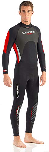 Cressi Morea Man Monopiece Wetsuit 3mm Traje de Buceo Neopreno para los Hombres, Negro/Rojo/Plata, S/2