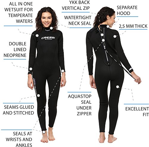 Cressi Summer Lady Wetsuit Traje de Buceo para Mujer en Neopreno 2.5 mm, Negro, M