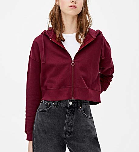 Cropped Sudaderas con Capucha Mujer Corta Cremallera Moda Casual Negro Blanco Forro Polar Hoodie Ropa Talla Grande (Rojo, Large)