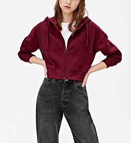Cropped Sudaderas con Capucha Mujer Corta Cremallera Moda Casual Negro Blanco Forro Polar Hoodie Ropa Talla Grande (Rojo, Large)