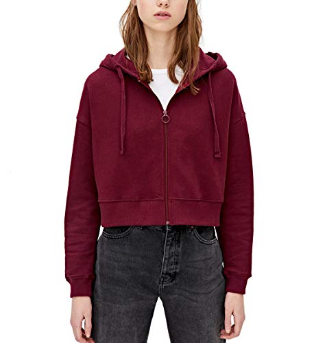 Cropped Sudaderas con Capucha Mujer Corta Cremallera Moda Casual Negro Blanco Forro Polar Hoodie Ropa Talla Grande (Rojo, Large)
