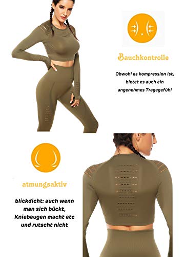 CROSS1946 Chándal transpirable para mujer, camiseta de manga larga y leggings push up, ropa deportiva para yoga (separado) Top Green M