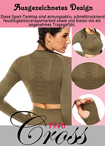 CROSS1946 Chándal transpirable para mujer, camiseta de manga larga y leggings push up, ropa deportiva para yoga (separado) Top Green M