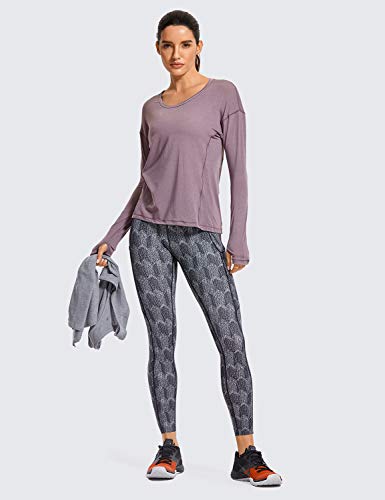 CRZ YOGA Damen Mujer Ropa Deportiva Yoga Shirts Camiseta Manga Larga Brezo púrpura 42