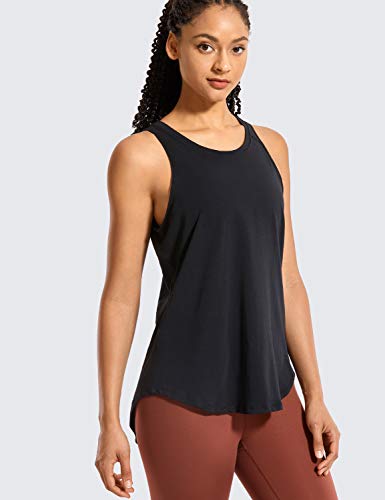 CRZ YOGA Mujer Camisas sin Mangas Deportivas Camisetas Chaleco Yoga Cuello Redondo Tops Deportes Espalda Abierta Negro 44