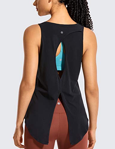 CRZ YOGA Mujer Camisas sin Mangas Deportivas Camisetas Chaleco Yoga Cuello Redondo Tops Deportes Espalda Abierta Negro 44