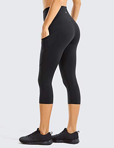 CRZ YOGA Mujer Cintura Alta Leggings Deportivas Fitness Running Pantalones Capri con Bolsillos -48cm Negro -R432 38