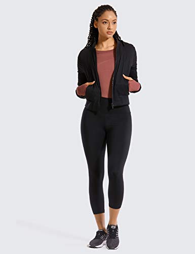 CRZ YOGA Mujer Compresión Mallas Largos Pantalones Deportivos Cintura Alta con Bolsillo-53cm Negro 40