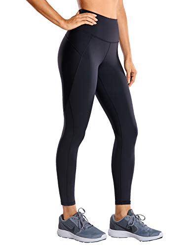 CRZ YOGA Mujer Compression Leggings Cintura Alta Deportivos Running Fitness Pantalon con Bolsillo-63cm Negro R424 38