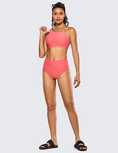 CRZ YOGA Mujer Cuello Alto Bikini Natacion Trajes de Baño Bañador Deportivo Mujer Tinte de Cereza 46