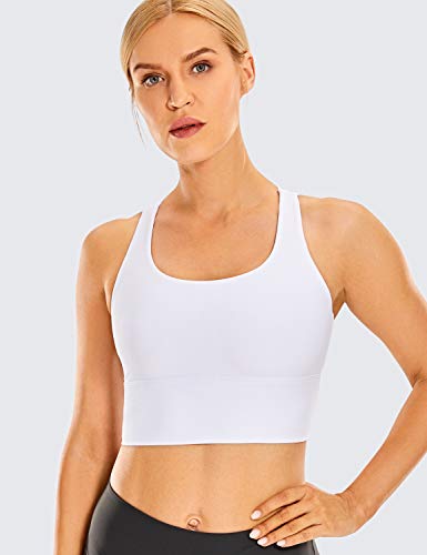 CRZ YOGA Mujer Sujetador Deportivo Yoga Strappy Copas Extraíbles Largo Top sin Aros Blanco_H160 XS