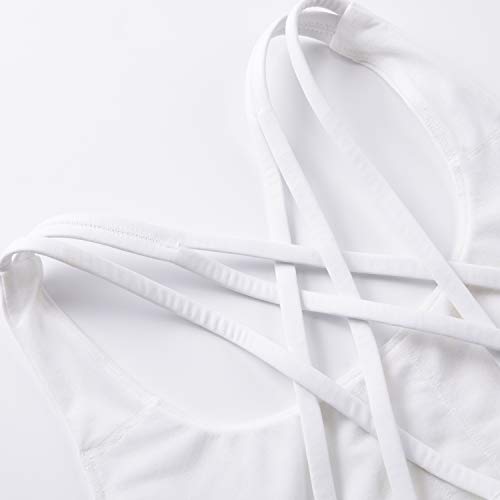CRZ YOGA Mujer Sujetador Deportivo Yoga Strappy Copas Extraíbles Largo Top sin Aros Blanco_H160 XS