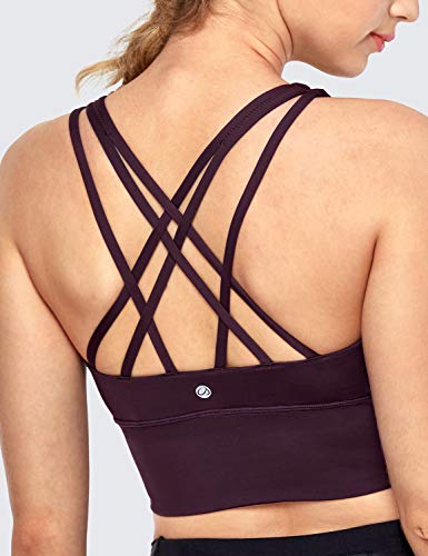 CRZ YOGA Mujer Sujetador Deportivo Yoga Strappy Copas Extraíbles Largo Top sin Aros Morado Oscuro_H160 XL