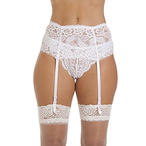 Cszxx Donne 4-Wide Strap Lace Reggicalze (Bianco)
