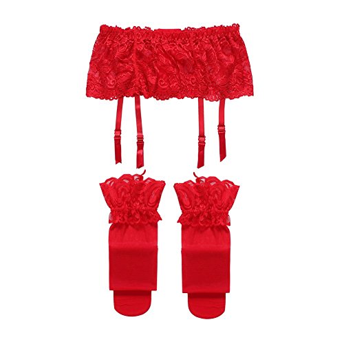 Cszxx Ligueros Vintage Lencería de Encaje (Rojo)