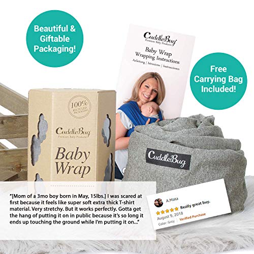 CuddleBug Fular Portabebés – Canguro para Bebés Recién Nacidos y Niños hasta 16 Kg – Manos libres - Porta Bebés de Tela Suave y Elástico – Ideal como Regalo de Babyshower – Talla Única - (Gris)