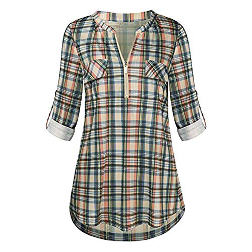 Cuello en V Camisetas Manga Larga Mujer Tumblr Kimono Otoño Mujer Camisetas Camisas a Cuadros Ropa Chandal Chaquetas Tops Sudaderas Mujer Capucha Blusa con Botón riou