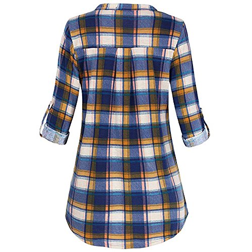 Cuello en V Camisetas Manga Larga Mujer Tumblr Kimono Otoño Mujer Camisetas Camisas a Cuadros Ropa Chandal Chaquetas Tops Sudaderas Mujer Capucha Blusa con Botón riou