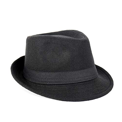 Culer Clásicos del sombrero de ala de los hombres de la trenza de paja de ala corta Panamá Jazz gorro de lana sombrero de época (negro)