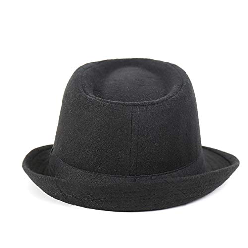 Culer Clásicos del sombrero de ala de los hombres de la trenza de paja de ala corta Panamá Jazz gorro de lana sombrero de época (negro)