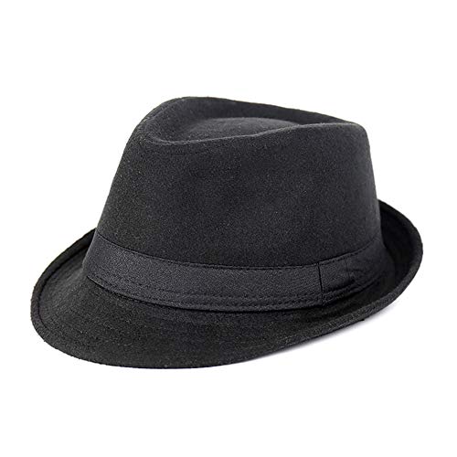 Culer Clásicos del sombrero de ala de los hombres de la trenza de paja de ala corta Panamá Jazz gorro de lana sombrero de época (negro)