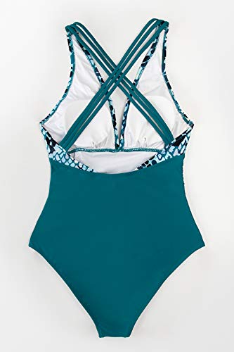 CUPSHE Bañador para Mujer Guinga con Volantes Tirantes Cruzados Traje de Baño de Una Pieza, L