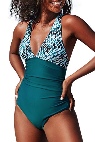 CUPSHE Bañador para Mujer Guinga con Volantes Tirantes Cruzados Traje de Baño de Una Pieza, L