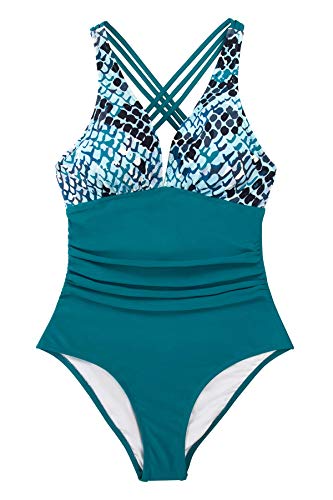 CUPSHE Bañador para Mujer Guinga con Volantes Tirantes Cruzados Traje de Baño de Una Pieza, L