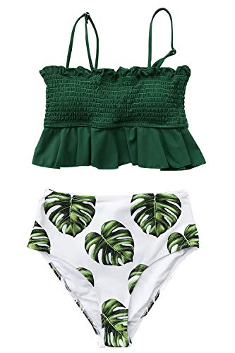 CUPSHE Mujer Bikinis Tejido Tipo Nido de Abeja Traje de baño de Dos Piezas Verde XXL