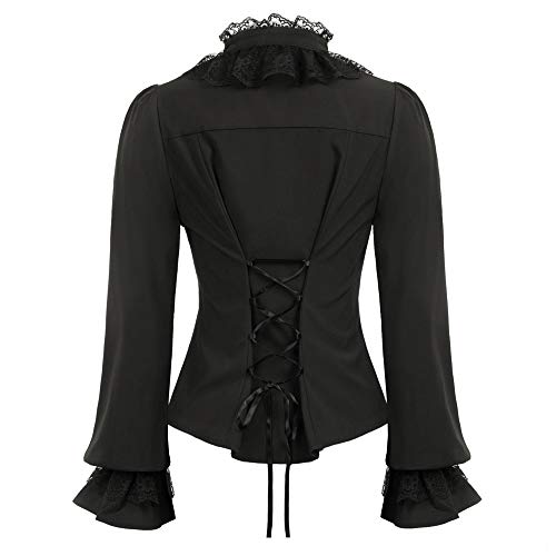 Curlbiuty Camisa Vintage Camisetas Elegantes para Mujer En Encaje GóTico Camisa Larga GóTica Renacentista Negro 2XL CU43-1