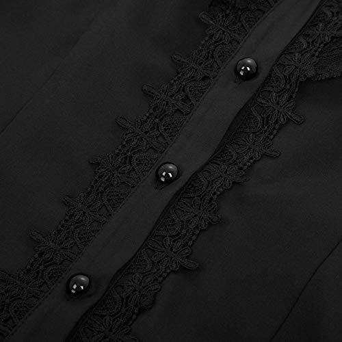 Curlbiuty Camisa Vintage Camisetas Elegantes para Mujer En Encaje GóTico Camisa Larga GóTica Renacentista Negro 2XL CU43-1