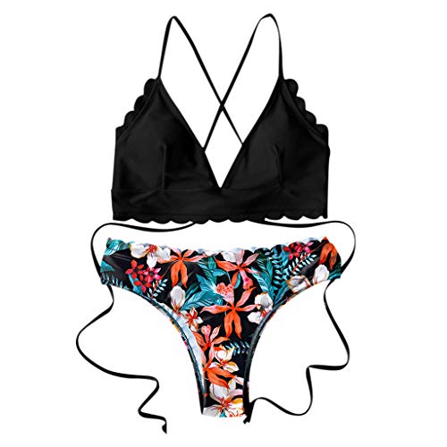 CVBNM Bikini para mujer con aros acanalados en V y muescas ahumadas, bikini de corte alto push-up (A, B, C, D, E, F, G, H, SML XL) H M