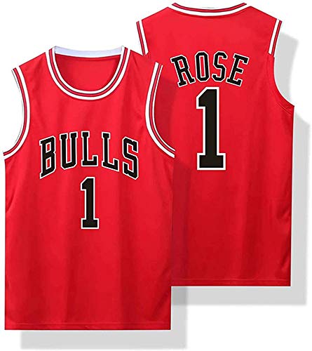 CXJ Hombres Camisetas De La NBA, Chicago Bulls # 1 Derrick Rose Baloncesto Jersey, Bordado De Malla Ventilador Unisex Sin Mangas Jerseys,B,M(170~175CM/65~75KG)