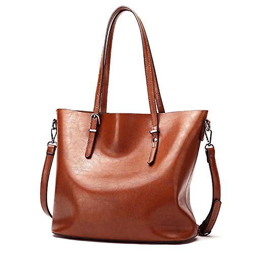 Czemo Bolsos de Mujer de Piel Bolso Tote Grande Bolso Bandolera de Cuero Bolsa de la Compra (Marrón)