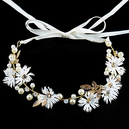Czemo Diadema de Flores Corona Flores Guirnaldas Corona Novia Tiara Flores Pelo Banda Pelo Guirnalda Flores Tocado Boda (#1)