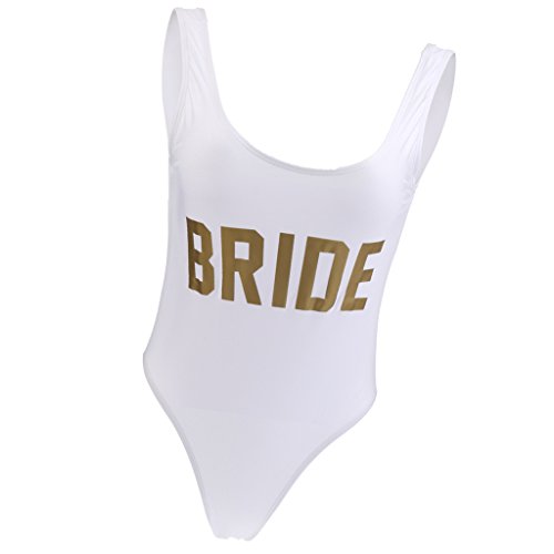 D DOLITY 1x Monokini Traje de Baño Playa Mujeres Letras Dorado Impreso Bañador Suave Tacto - L, Blanco