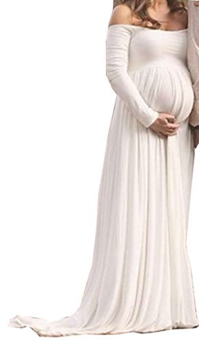 D-Pink - Vestido largo de maternidad, maxivestido para sesión fotográfica de embarazada Weiß Talla única