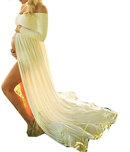 D-Pink - Vestido largo de maternidad, maxivestido para sesión fotográfica de embarazada Weiß Talla única