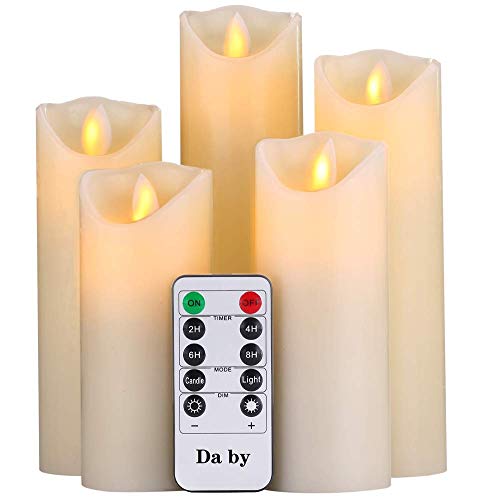 Da by Velas LED, 5 Llama LED Parpadeante (14cm, 15cm, 16cm, 18cm, 20cm), Vela sin Llama de 300 Horas y Control Remoto de 10 Botones.[Clase de eficiencia energética A]